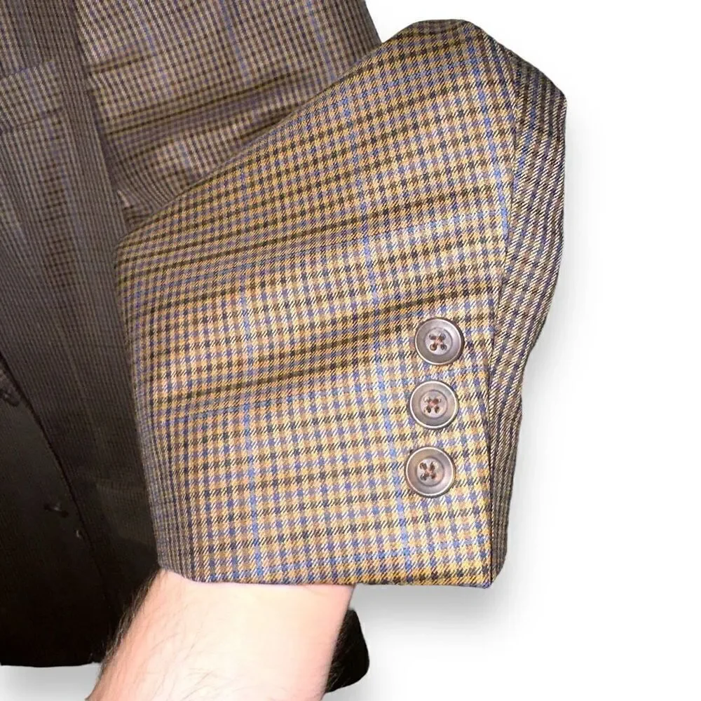 Samuelsohn Brown & Navy Windowpane Super 100s Sport Coat 42R